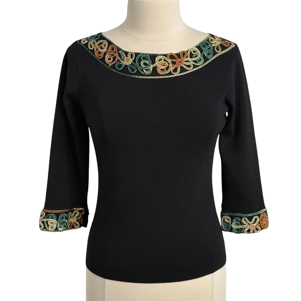 Joseph A‎ Women's Vintage Soutache & Metallic Ribbon Embroidered Knit Top